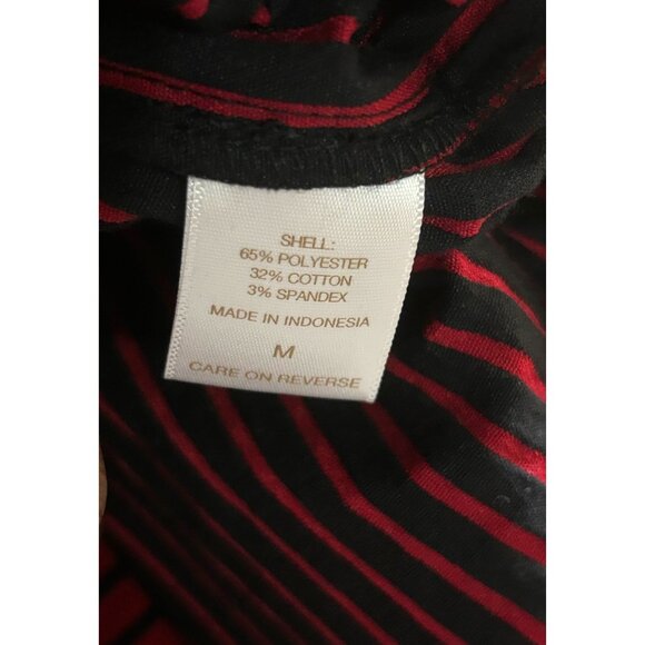 Eva Mendes Red Black Striped Fit & Flare Sleeveless Dress M Cowl Neck Belted - Picture 6 of 12